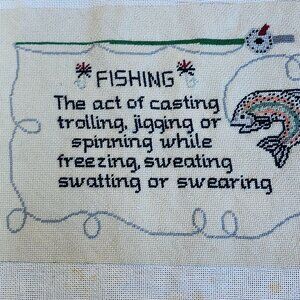 20 x 15 Inches Finished Cross Stitch Canvas Fishermans Quote‎ #13